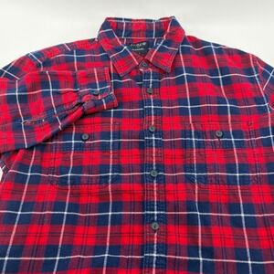J Crew‎ Red Navy Plaid Flannel Long Sleeve Button Up Shirt Men's Size L
